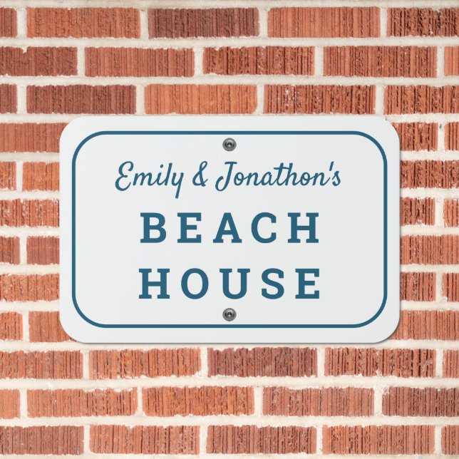 Beach House Name Dark Turquoise Typography Metal Sign (In Situ(Brick))