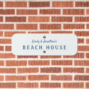 Beach House Name Turquoise Typography White Metal Sign