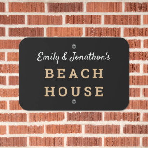 Beach House Name Typography Black Metal Sign