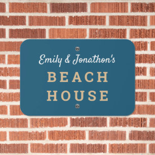 Beach House Name Typography Dark Turquoise Metal Sign