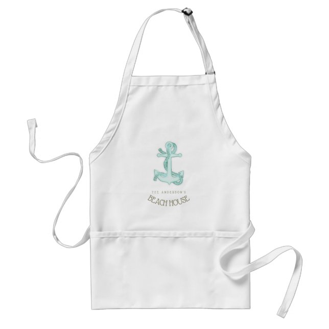Beach House Nautical Anchor and Rope Aqua ID623 Adult Apron (Front)