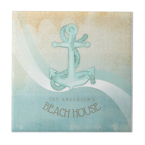 Beach House Nautical Anchor and Rope Aqua ID623 Ceramic Tile
