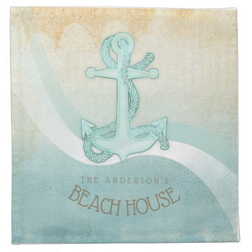 Beach House Nautical Anchor and Rope Aqua ID623 Cloth Napkin