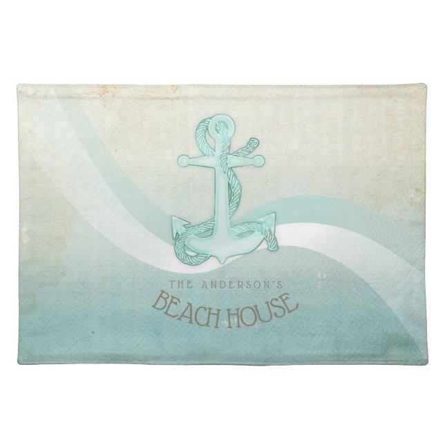 Beach House Nautical Anchor and Rope Aqua ID623 Cloth Placemat (Front)