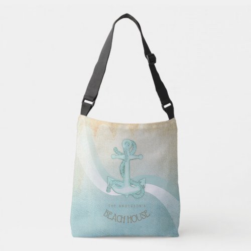 Beach House Nautical Anchor and Rope Aqua ID623 Crossbody Bag