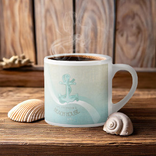 Beach House Nautical Anchor and Rope Aqua ID623 Espresso Cup