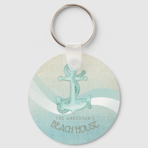 Beach House Nautical Anchor and Rope Aqua ID623 Keychain