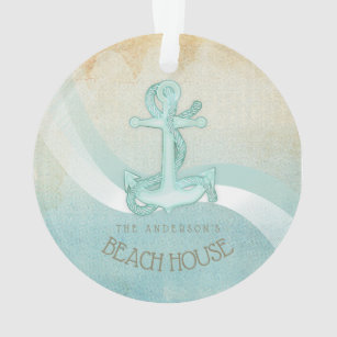 Beach House Nautical Anchor and Rope Aqua ID623 Ornament