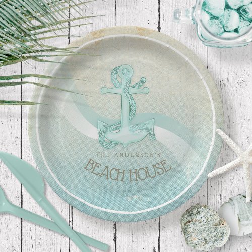 Beach House Nautical Anchor and Rope Aqua ID623 Paper Plates