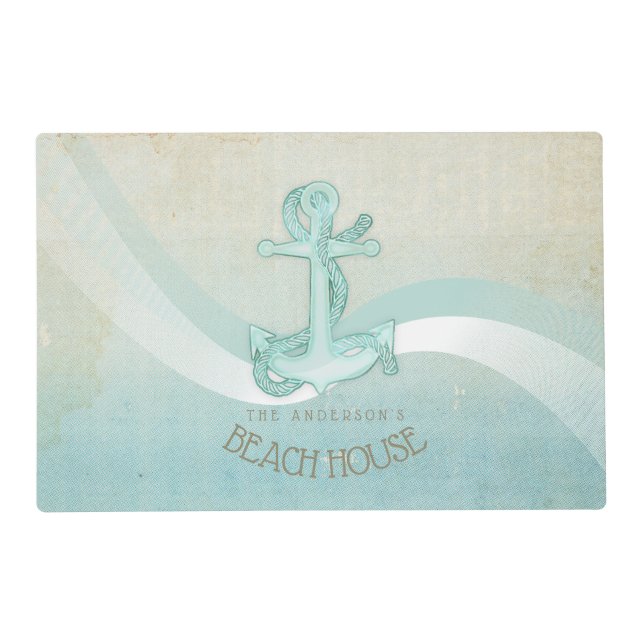 Beach House Nautical Anchor and Rope Aqua ID623 Placemat (Back)