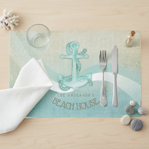 Beach House Nautical Anchor and Rope Aqua ID623 Placemat