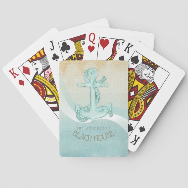 Beach House Nautical Anchor and Rope Aqua ID623 Poker Cards (Back)