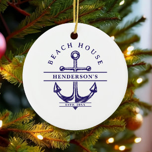 Beach House Nautical Anchor Blue Ceramic Ornament