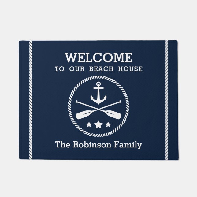 Beach House Nautical Anchor Oars Welcome Doormat (Front)