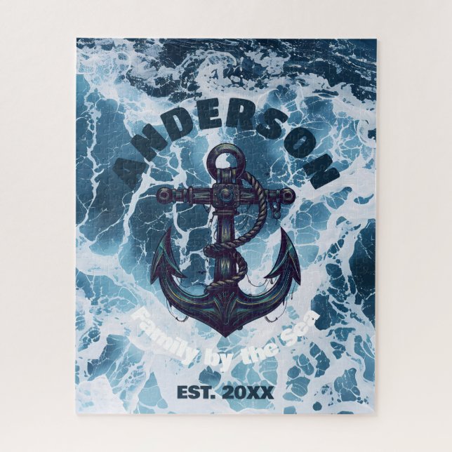 Beach House Nautical Anchor Ocean Wave Personalize Jigsaw Puzzle (Vertical)