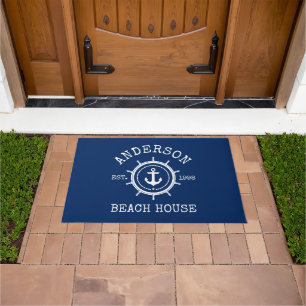 Beach House Nautical Anchor Rope Helm Navy Blue Doormat