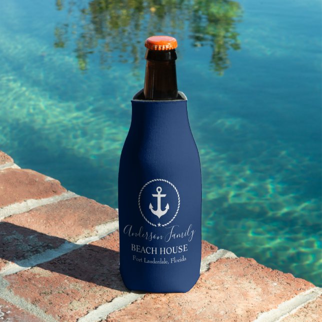 Beach House Nautical Anchor Rope Star Blue Bottle Cooler (In Situ Pool)