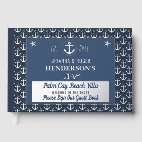 Beach House Nautical Anchor Vacation Rental Silver Foil Guest Book