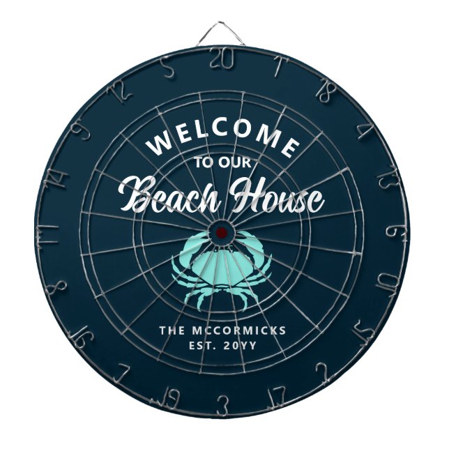 Beach House Nautical Blue Crab Family Monogram Dart Board (Front)