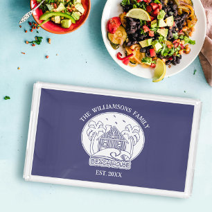 Beach House Nautical Blue with Family Name Anchor Acrylic Tray