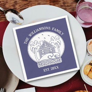 Beach House Nautical Blue with Family Name Anchor Napkins