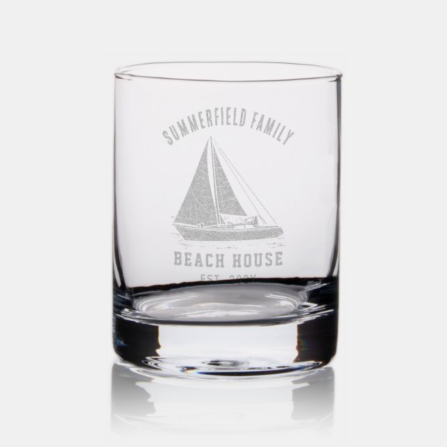 Beach House Nautical Boat Family Name Custom Rocks Glass (Glassware)