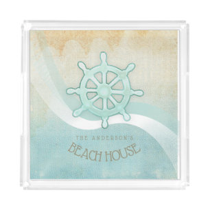 Beach House Nautical Boat Helm Aqua Blue ID623 Acrylic Tray