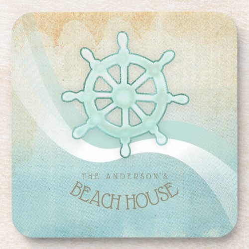 Beach House Nautical Boat Helm Aqua Blue ID623 Beverage Coaster