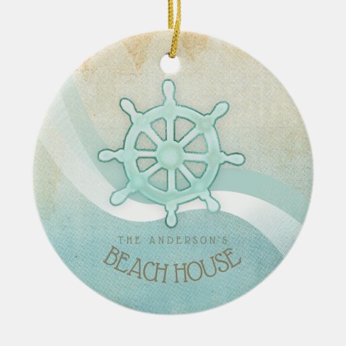 Beach House Nautical Boat Helm Aqua Blue ID623 Ceramic Ornament