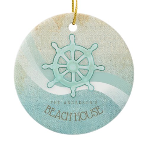 Beach House Nautical Boat Helm Aqua Blue ID623 Ceramic Ornament
