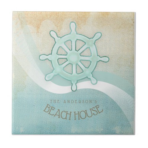 Beach House Nautical Boat Helm Aqua Blue ID623 Ceramic Tile