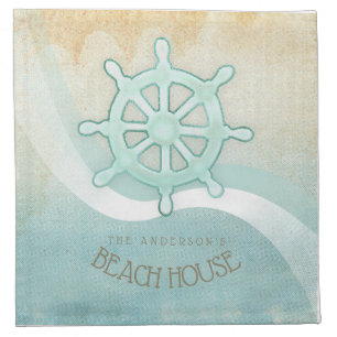 Beach House Nautical Boat Helm Aqua Blue ID623 Cloth Napkin