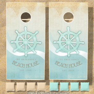 Beach House Nautical Boat Helm Aqua Blue ID623 Cornhole Set