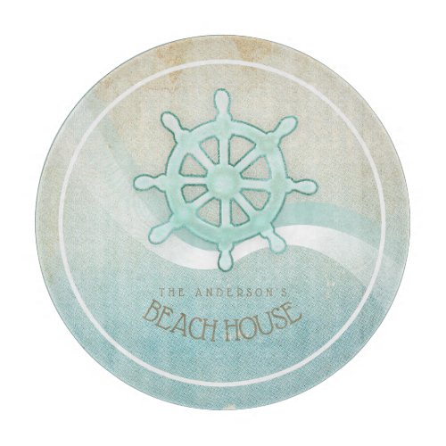 Beach House Nautical Boat Helm Aqua Blue ID623 Cutting Board