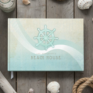 Beach House Nautical Boat Helm Aqua Blue ID623 Guest Book