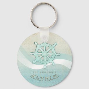 Beach House Nautical Boat Helm Aqua Blue ID623 Keychain