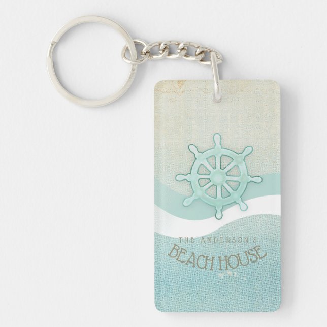 Beach House Nautical Boat Helm Aqua Blue ID623 Keychain (Front)