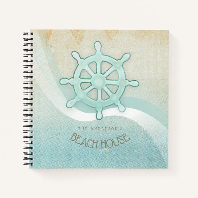 Beach House Nautical Boat Helm Aqua Blue ID623 Notebook (Front)