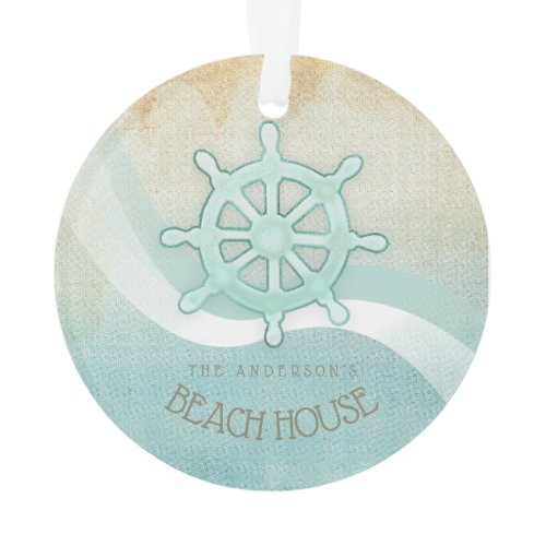 Beach House Nautical Boat Helm Aqua Blue ID623 Ornament