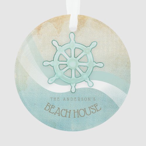 Beach House Nautical Boat Helm Aqua Blue ID623 Ornament