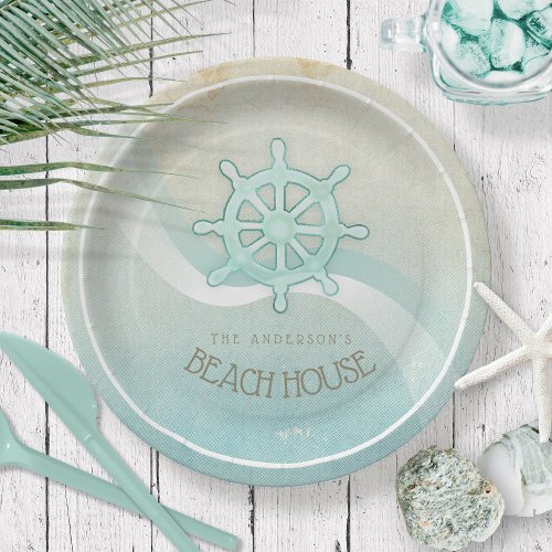 Beach House Nautical Boat Helm Aqua Blue ID623 Paper Plates