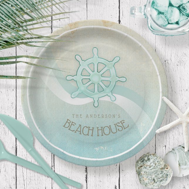 Beach House Nautical Boat Helm Aqua Blue ID623 Paper Plates (Creator Uploaded)