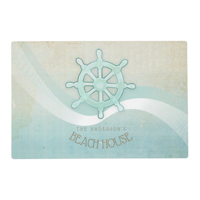 Beach House Nautical Boat Helm Aqua Blue ID623 Placemat (Back)