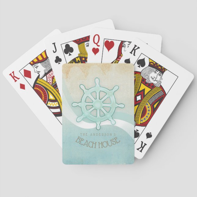 Beach House Nautical Boat Helm Aqua Blue ID623 Poker Cards (Back)