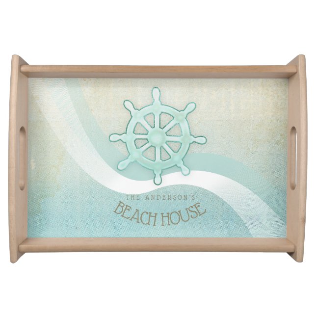 Beach House Nautical Boat Helm Aqua Blue ID623 Serving Tray (Front)