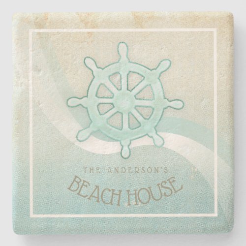 Beach House Nautical Boat Helm Aqua Blue ID623 Stone Coaster