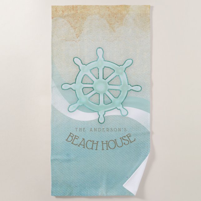 Beach House Nautical Boat Helm Aqua Blue ID623 Towel (Front)