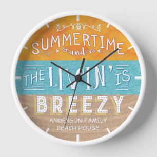 Beach House Nautical Breezy Summertime Add Name Clock
