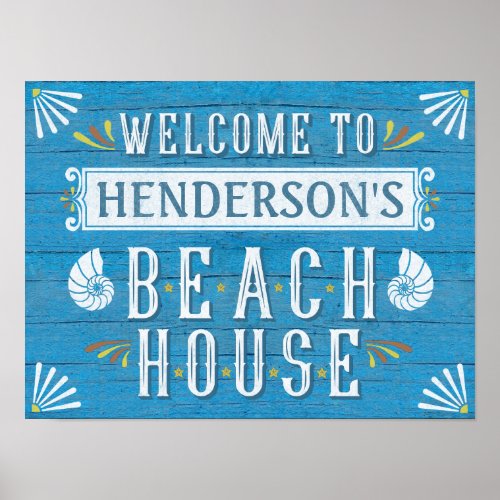 Beach House Nautical Coastal Blue  Custom Name Poster