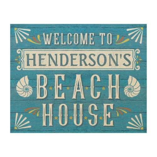 Beach House Nautical Coastal Blue Custom Name Wood Wall Decor